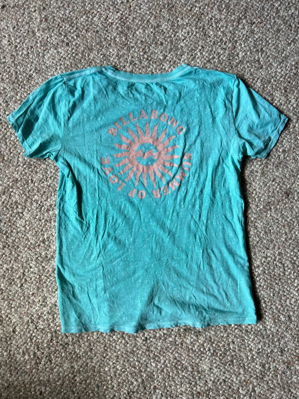 Billabong Aqua Short Sleeve Tee with Coral Sunback Graphic
